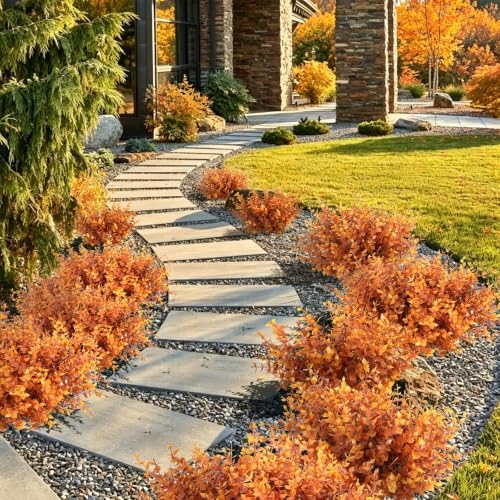 RECUTMS Fall Outdoor Decor Artificial Plant UV Resistant Faux Greenery Stem