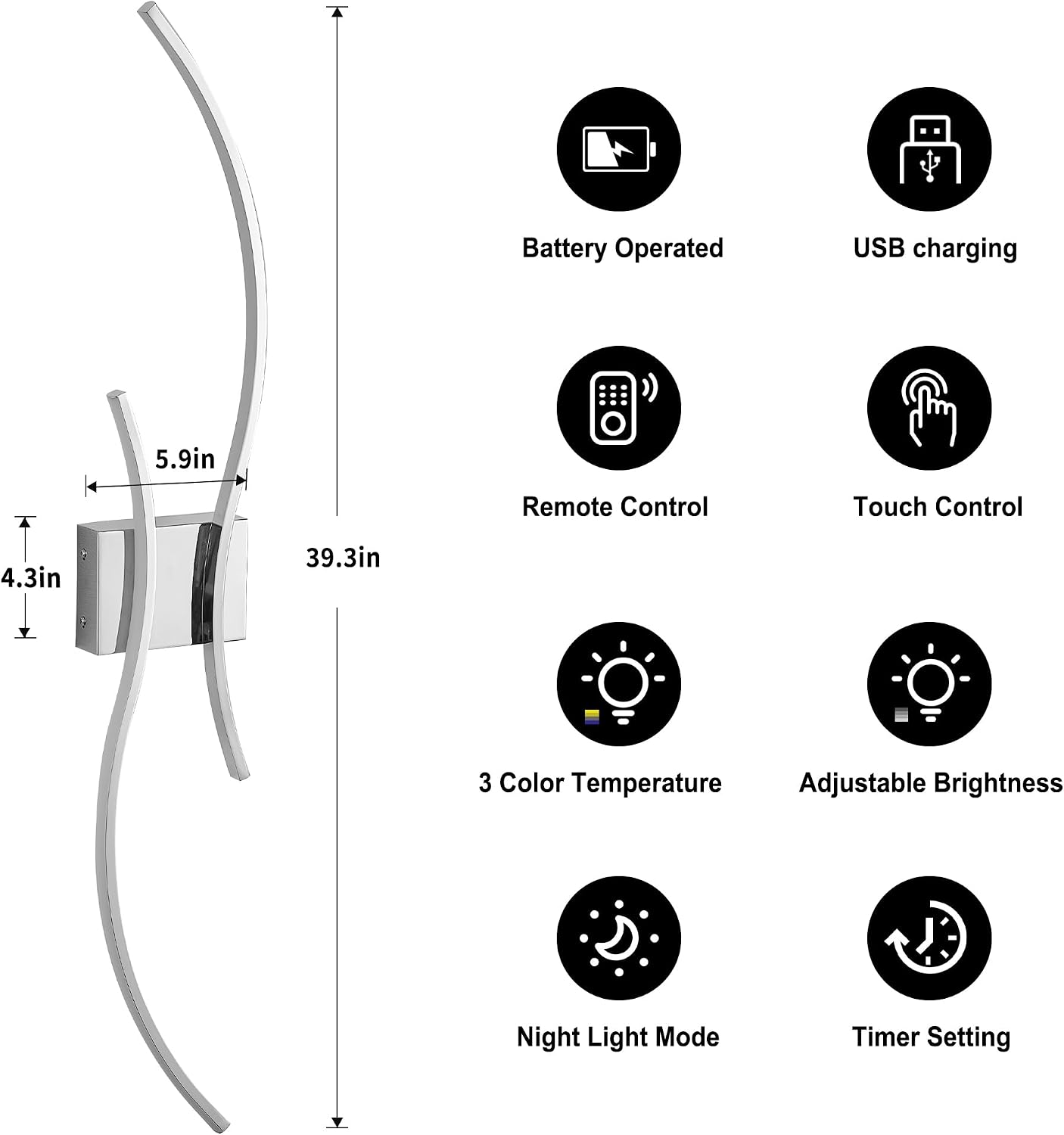 KARTOOSH Battery Operated Wall Sconce Set of Two with Remote Control | Wireless Wall Sconces with Stepless 3CCT &