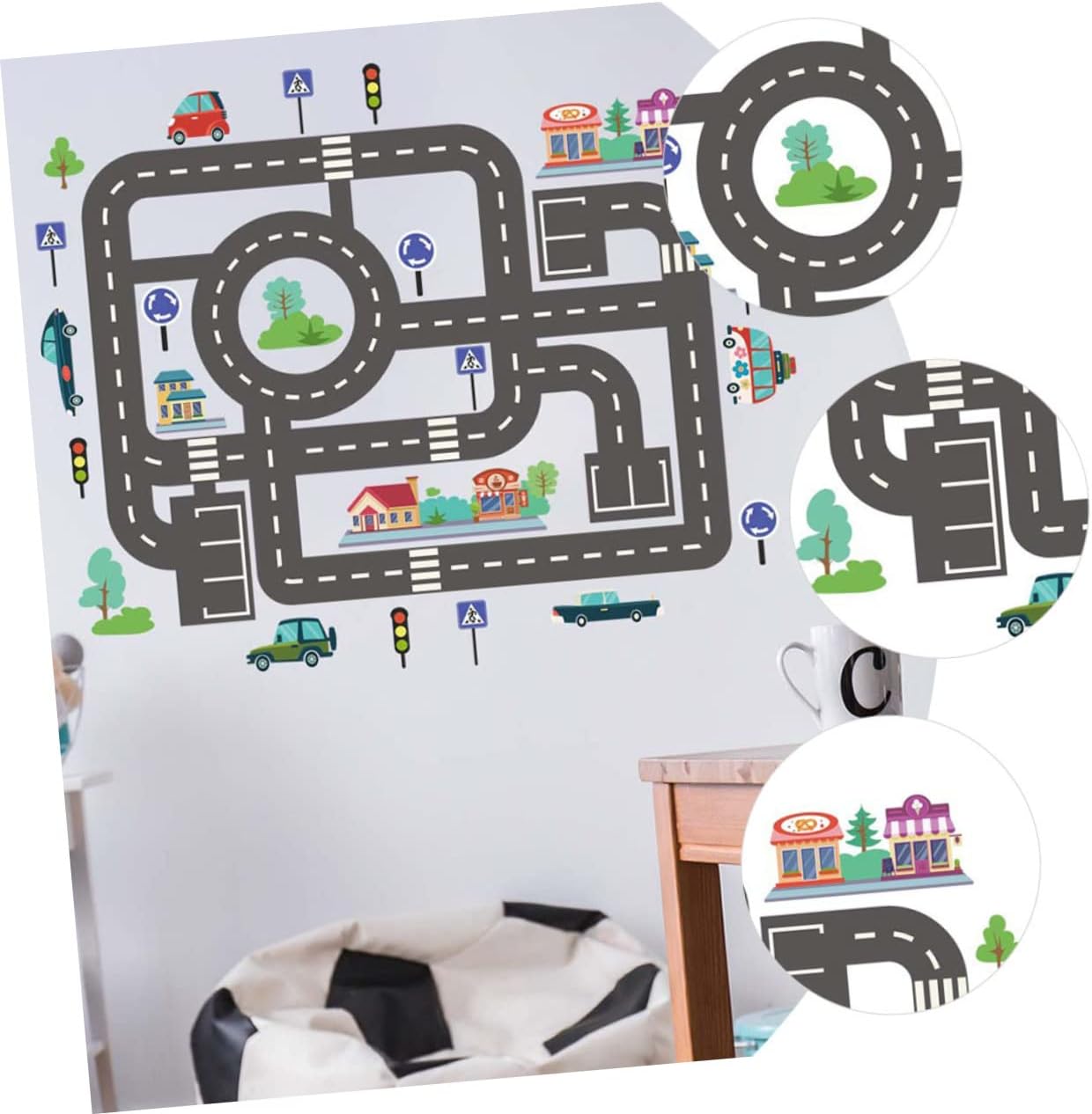 Kids Room Wall Stickers Traffic Light and Car Track Decals Peel and Stick Vinyl Wall Decor