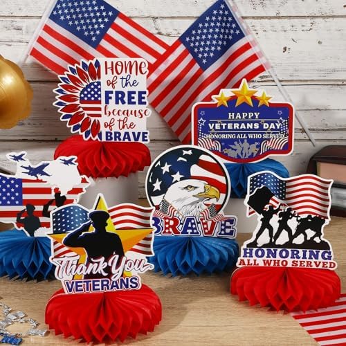 10 Pcs Veterans Day Honeycomb Centerpieces for Table Decorations