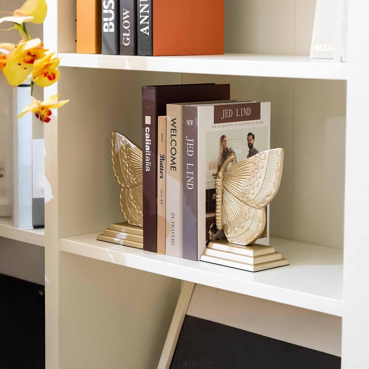 Muted Matte Vintage Heavy Duty Metal Book Ends / Gold