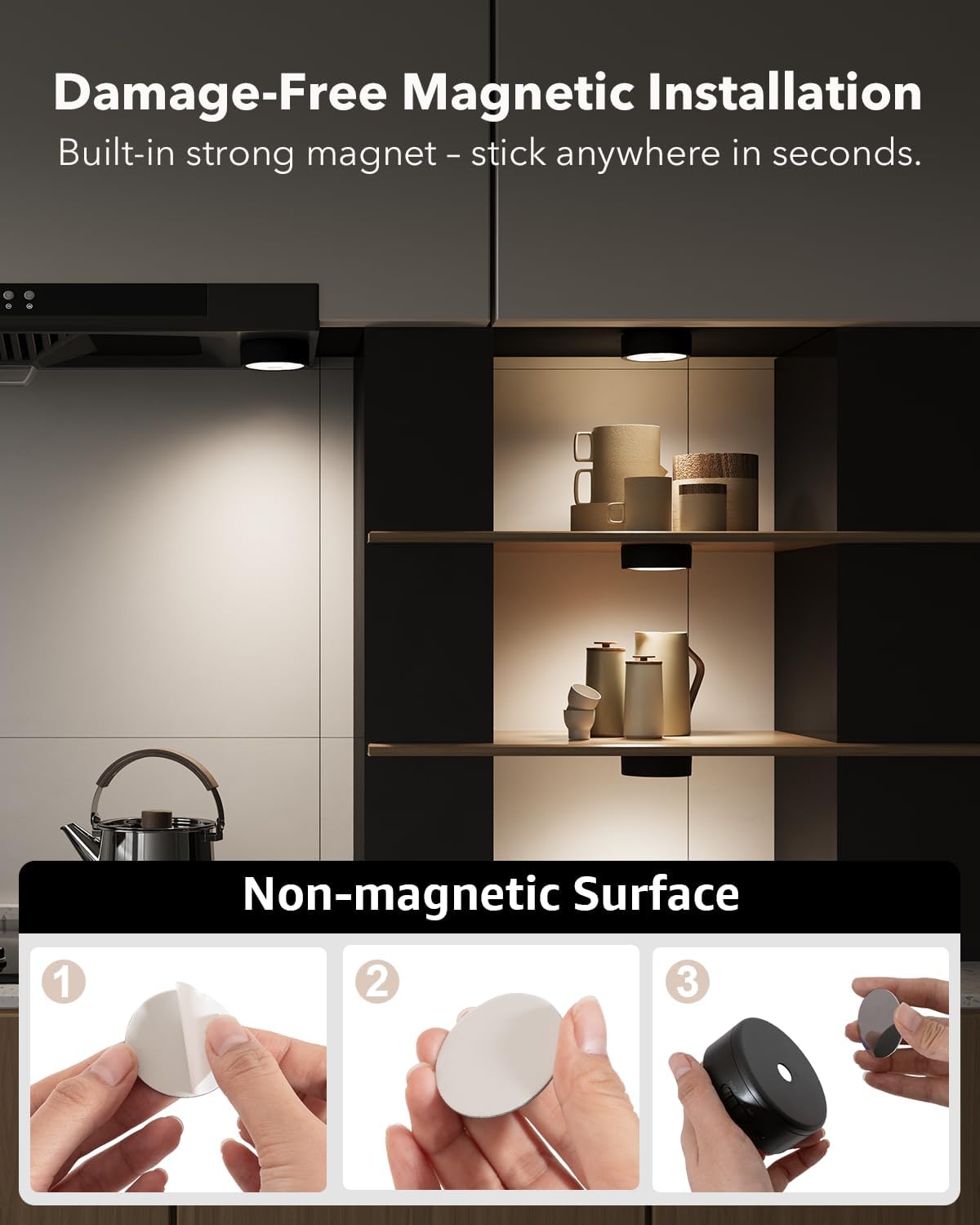 2400mAh Rechargeable Puck Lights with Radar Motion Sensor and Remote | RGB Color Changing, Magnetic, USB-C, Timer