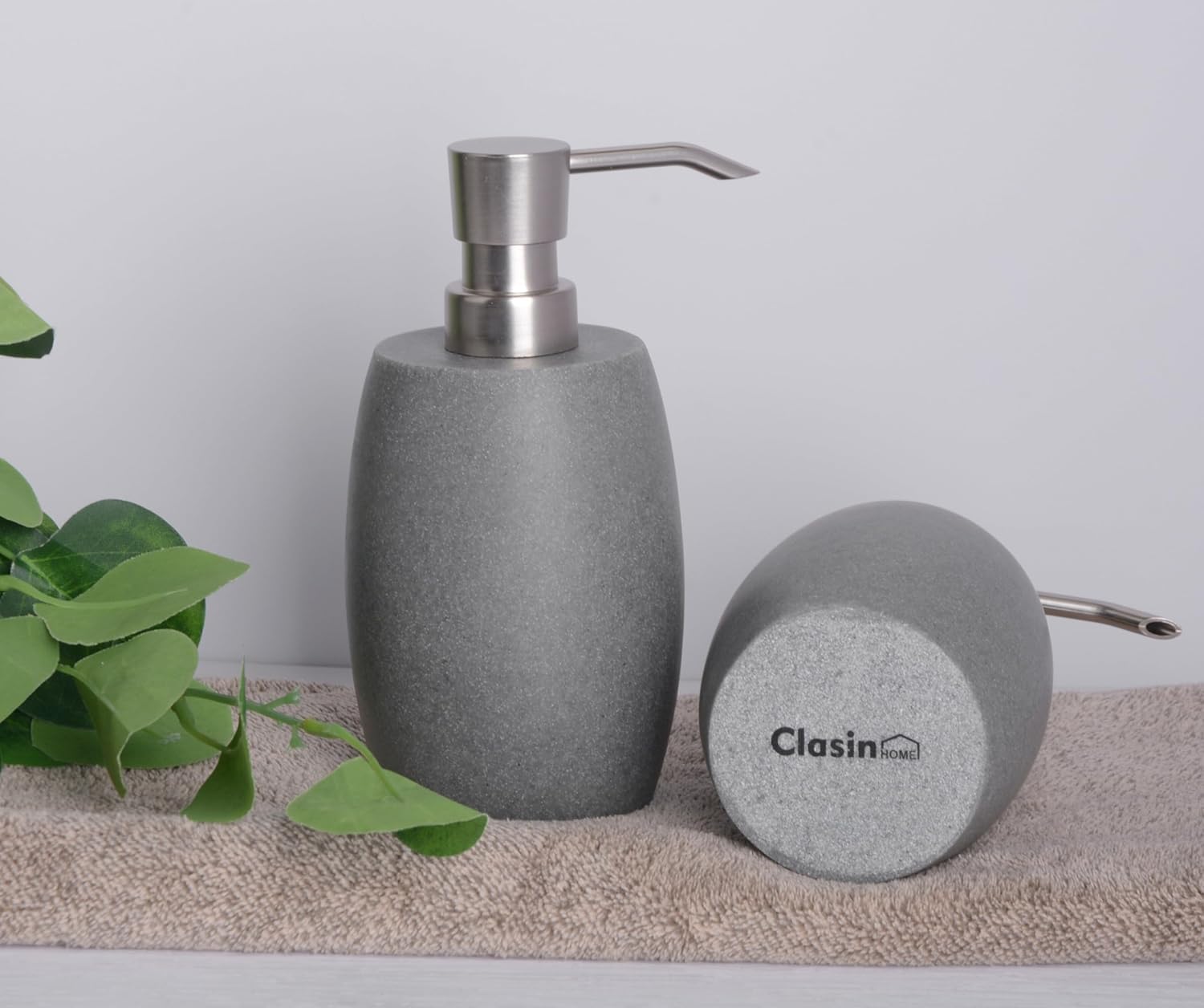 Clasin Home Sandstone Textured Resin Soap Dispenser with Metallic Pump and Waterproof Bottle Labels for Bathroom