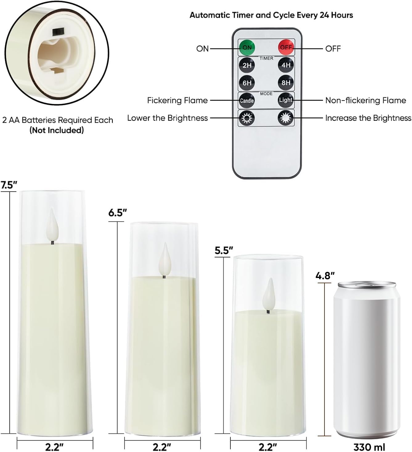 Amagic Ivory Flameless Candles with Remote, Battery Operated Candles with Timer, Acrylic Plexiglass Flickering LED Fake