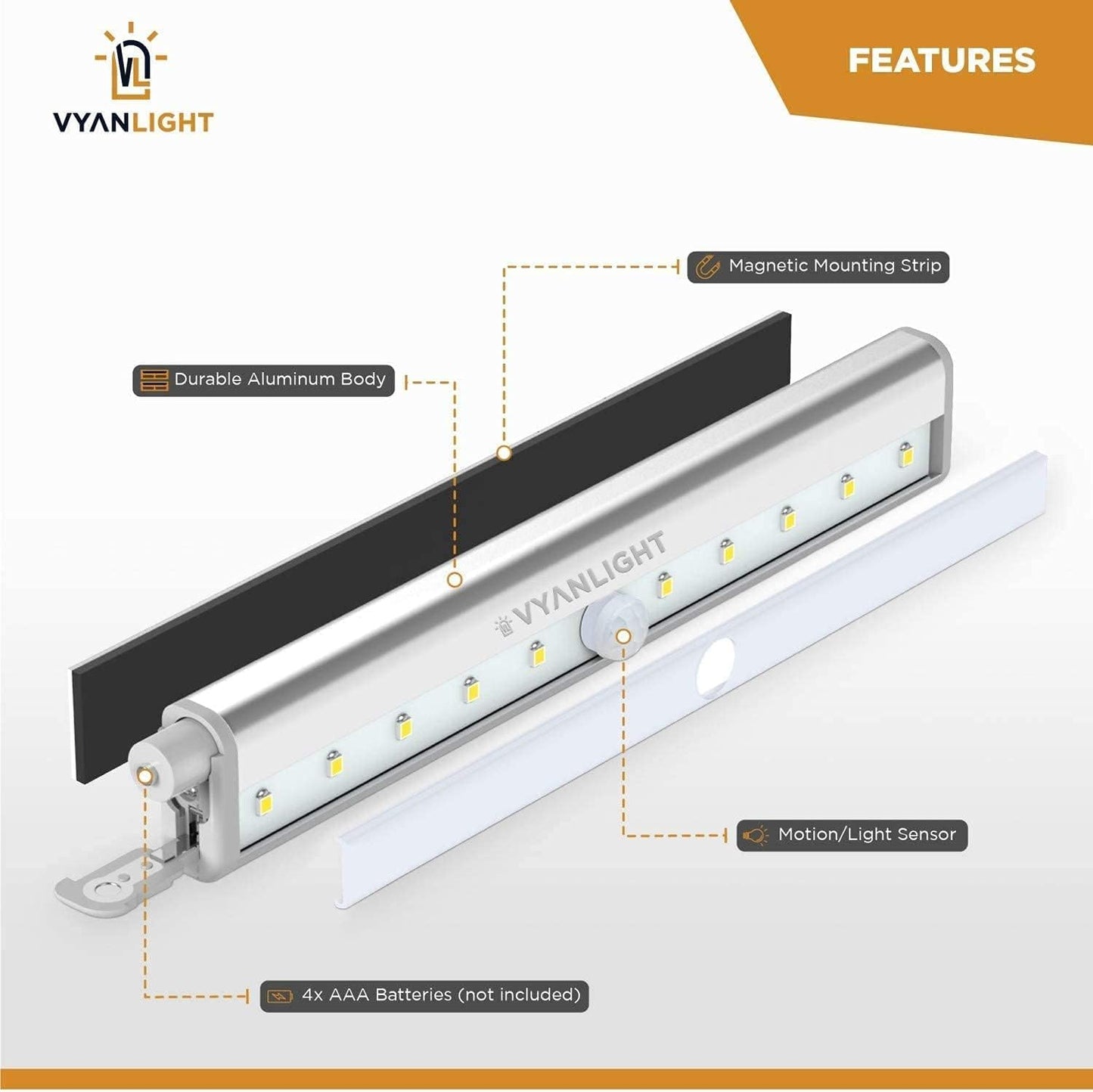 Under Cabinet Lighting – Motion Sensor Closet Lights, Battery Operated LED Strip Light Bar, Stick-On Wireless Indoor