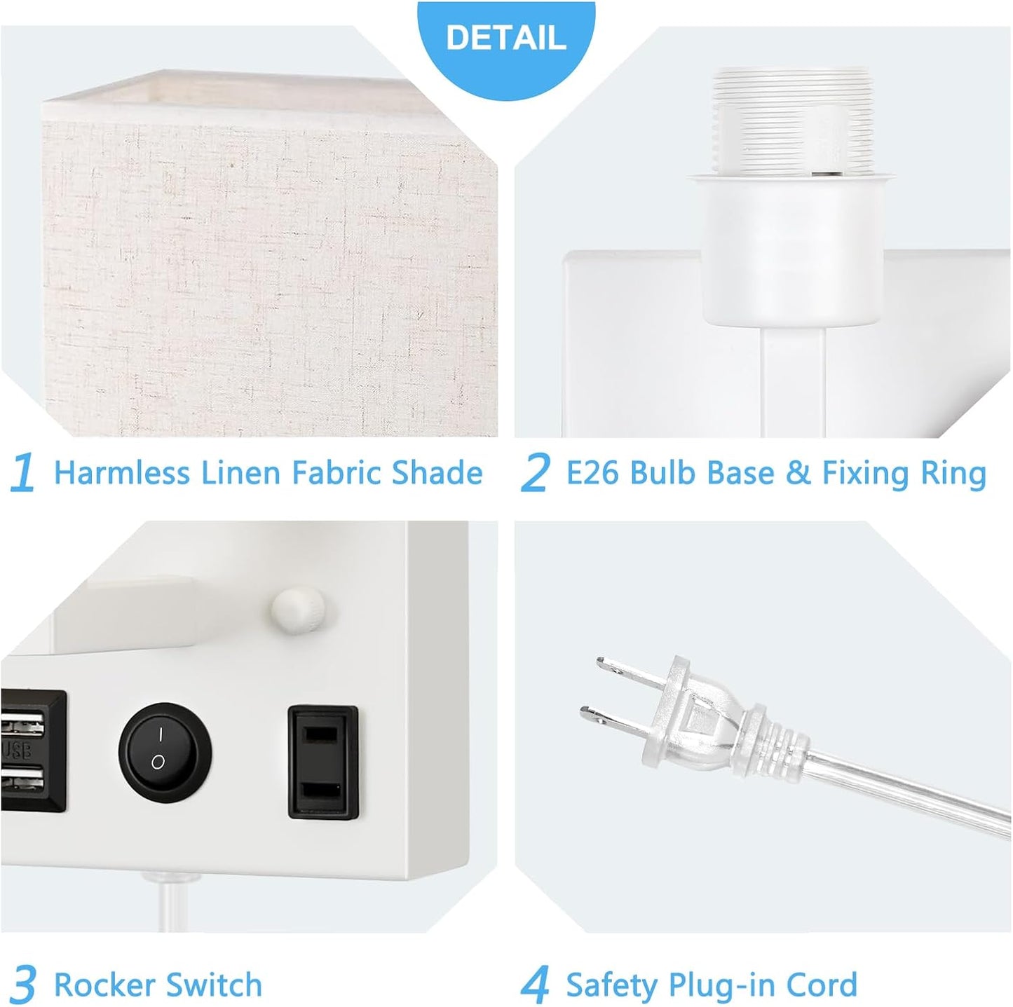 HAITRAL Wall Sconces Plug in with Bulbs - Wall Lamps for Bedroom with USB and Outlet,Sconces Wall Decor Set of 2 with