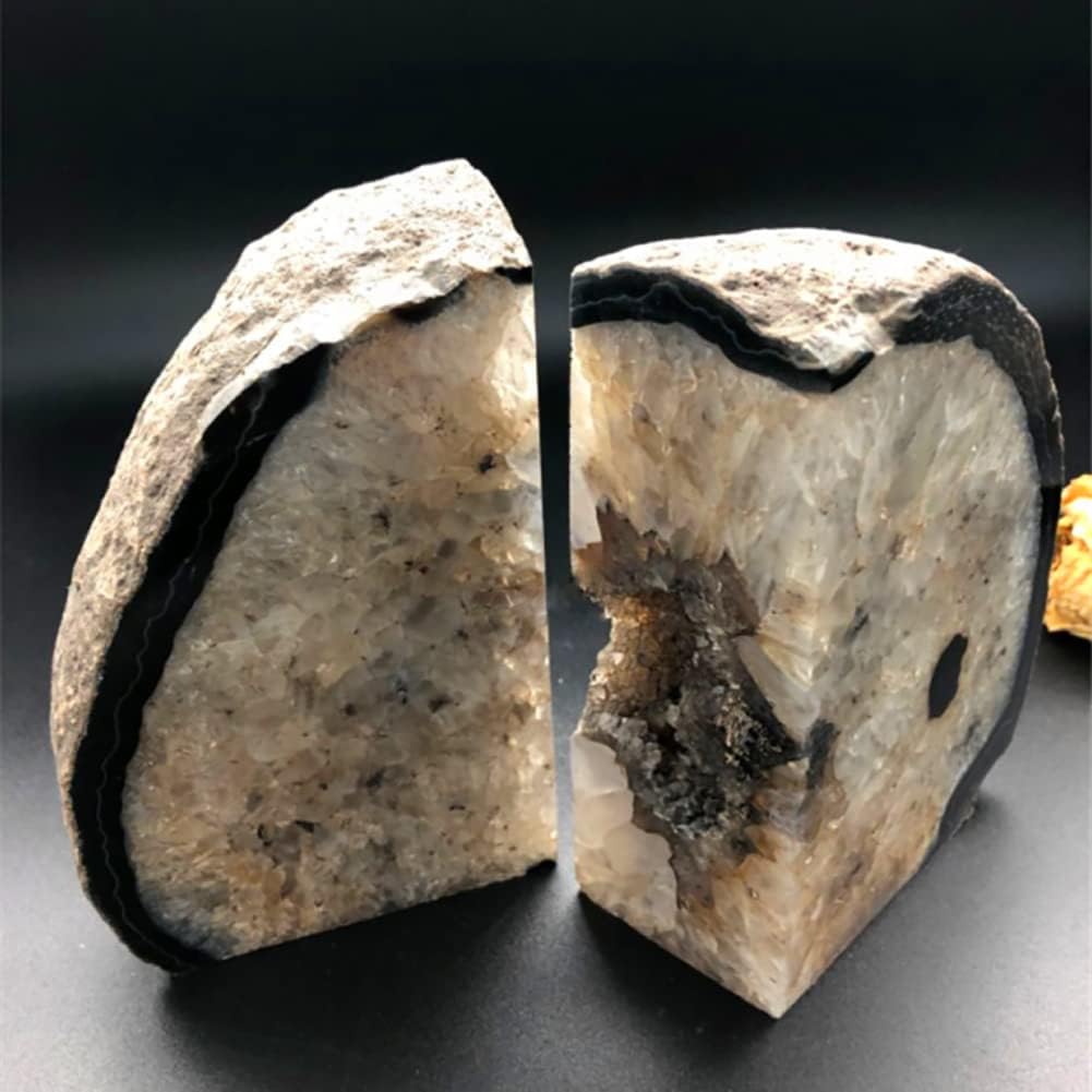 Black Geode Bookends Agate Decorative Book Ends / Natural Black / 3-4LBS