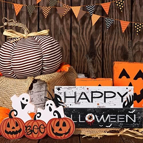 Vicenpal 3 Pieces Halloween Wooden Sign Pumpkin Ghost Table Centerpiece