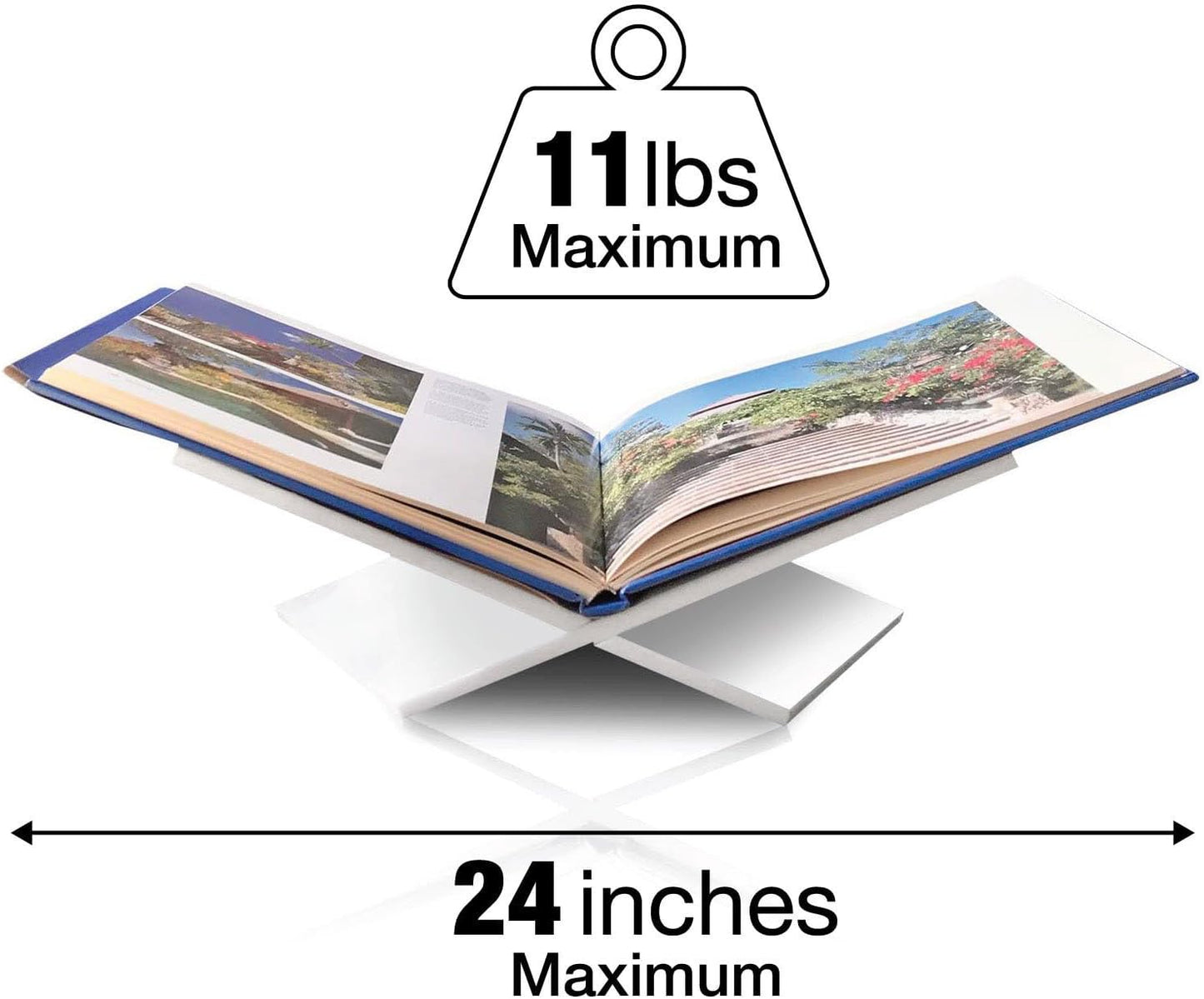Large White Acrylic Book Stand, 12.5" x 9.5" x 5.5”, Acrylic Book Holder, Open Bookstand for Display and Reading