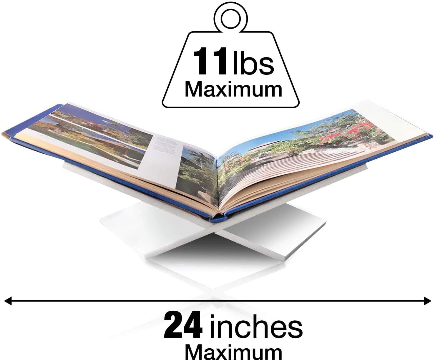 Large White Acrylic Book Stand, 12.5" x 9.5" x 5.5”, Acrylic Book Holder, Open Bookstand for Display and Reading