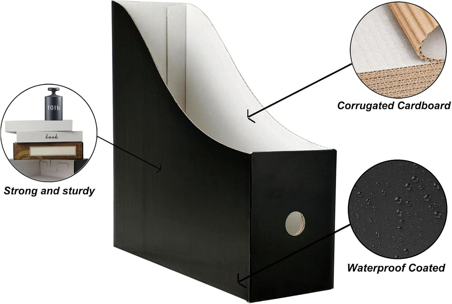Limitliho 24 Pack Black Cardboard Magazine File Holder for Desk or Shelves | 10.6''H×10.2'L×3.5''W Cardboard Magazine