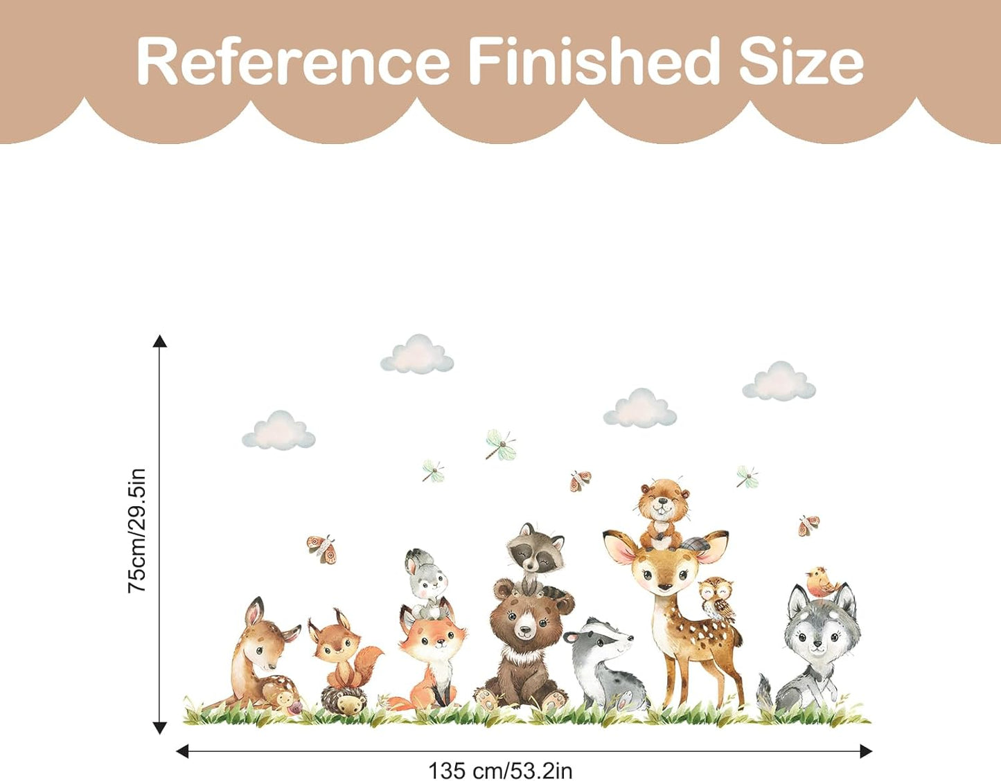 Jungle Animals Wall Stickers Forest Animal Wall Decals Fox Bear Giraffe Self-Adhesive / Animals B