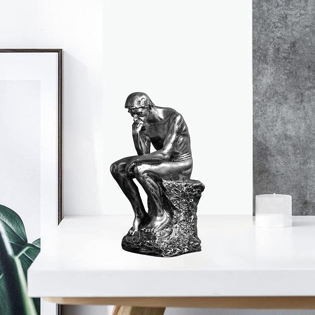 Resin Thinker Statue Thinker Figurine Thinking Man Sculptures / Silver
