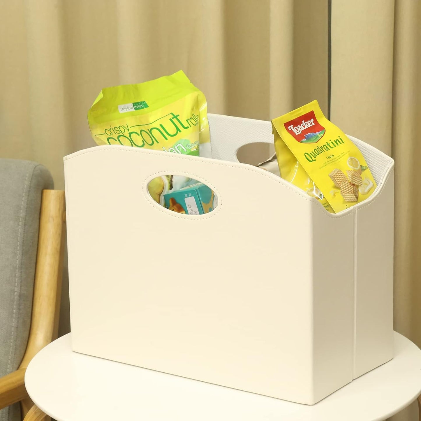 EZDeco Magazine Holder Foldable Magazine Rack Floor PU Leather File Holder Newspaper Book Storage Magazine Basket