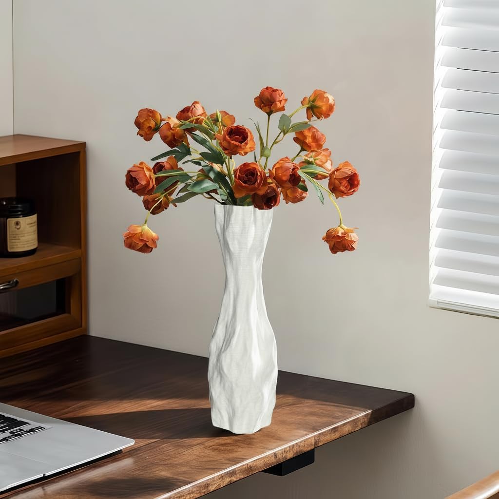 White Sculptural Ceramic Vase / White-d, 12 Inch