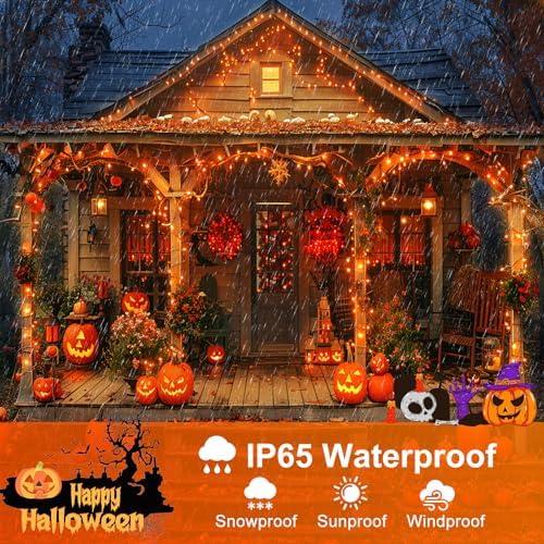 2 Pack Halloween Lights Outdoor, Total 200FT 600 LED Orange String Lights