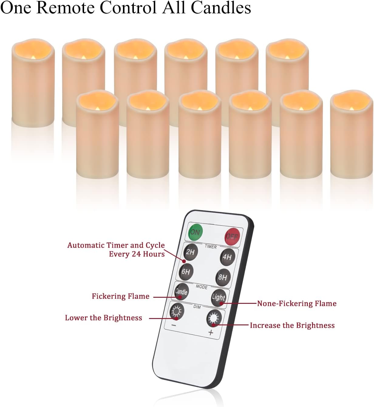 wemarry Waterproof Flameless Candles with Remote, Outdoor Indoor Battery Operated Candles(D3 x H 6"),12Pcs Led Fake