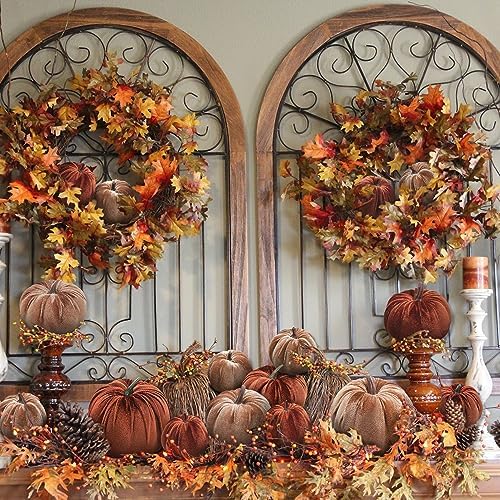 Woration 16pcs Fake Velvet Cloth Pumpkins for Fall Thanksgiving Halloween