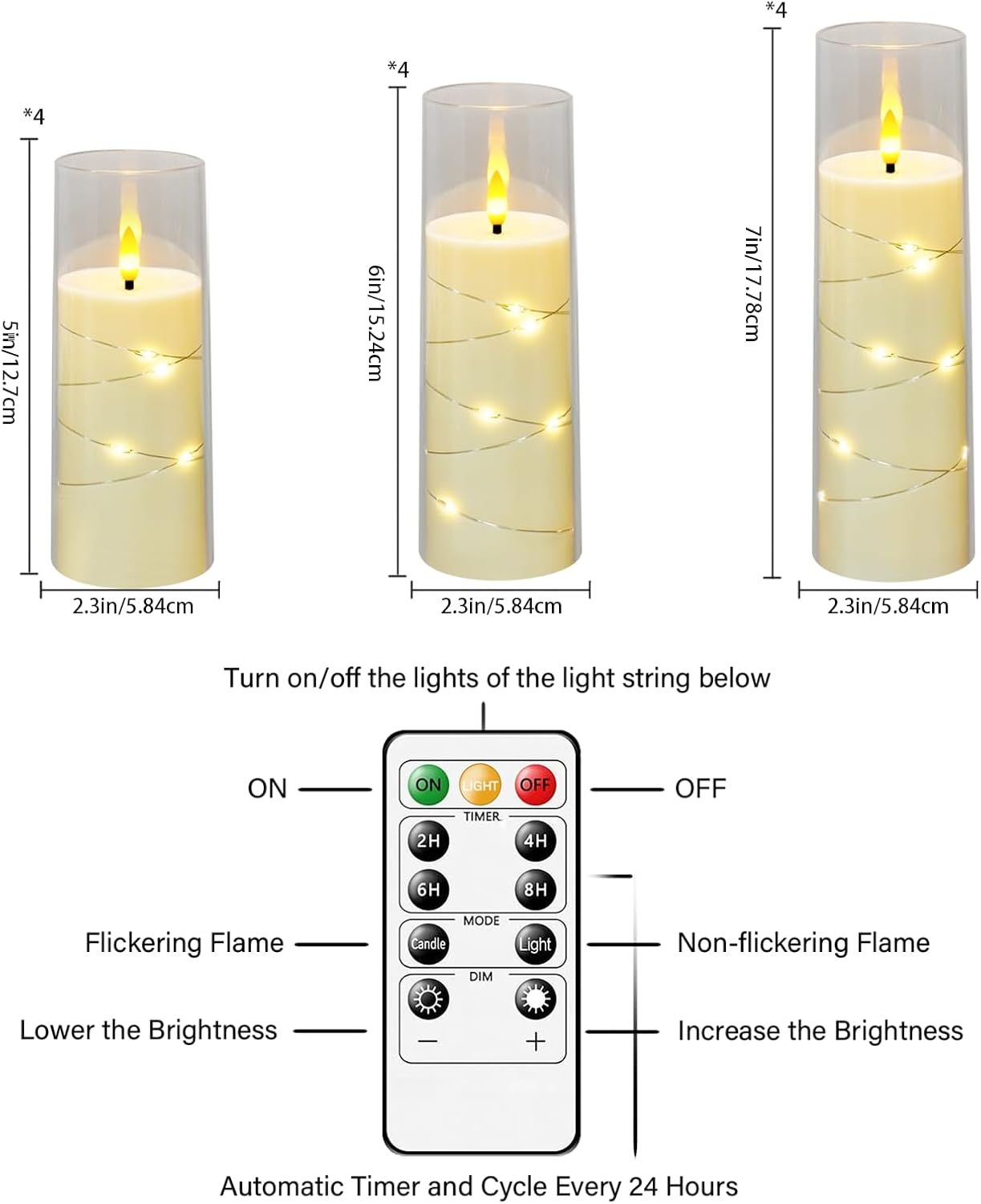 Sasigeiaa Flameless Candles with Embedded Star String - Battery Operated LED Candles, with Remote,12 Ivory Flickering