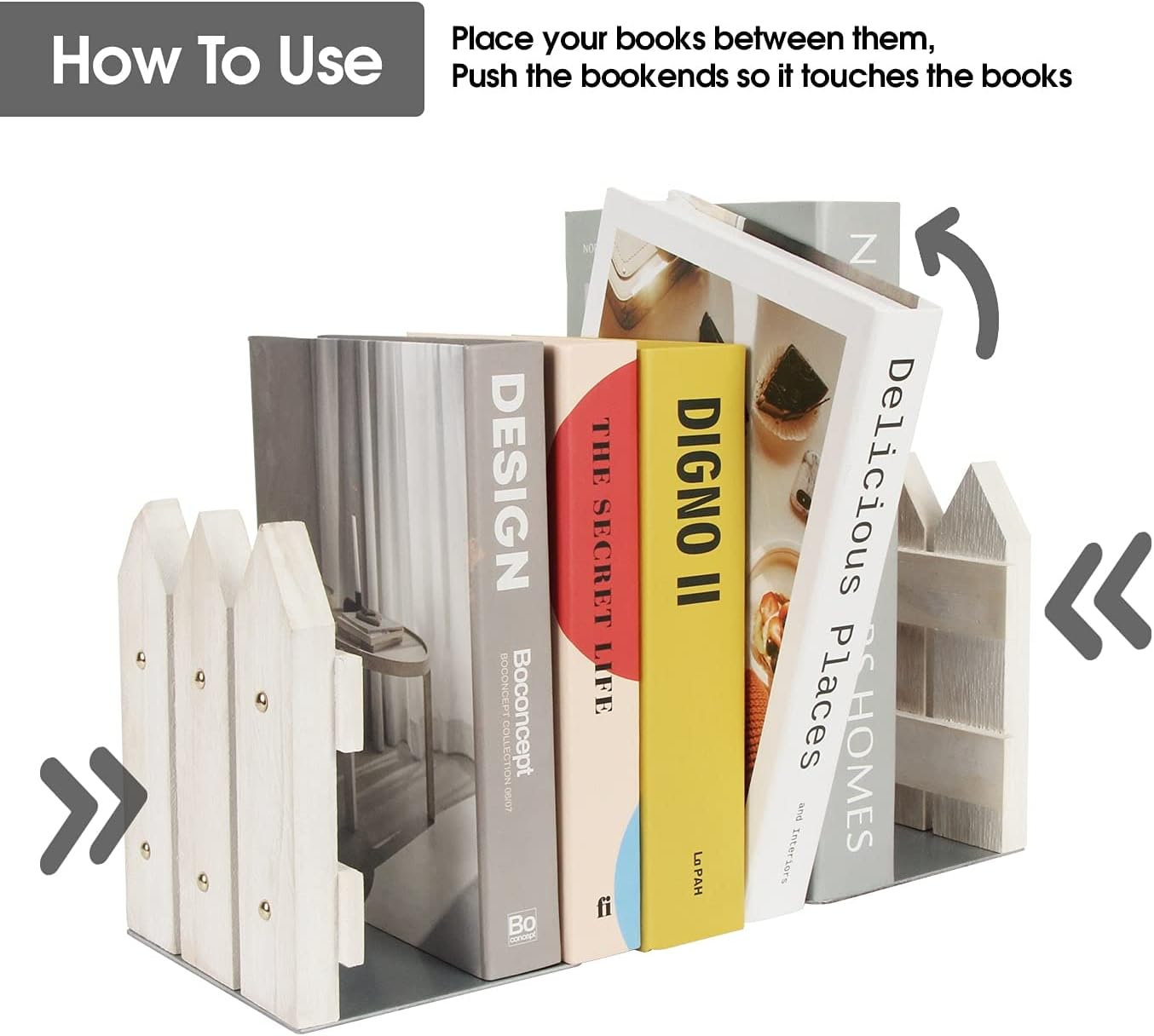 Rustic Wood Bookends / White / Set of 2