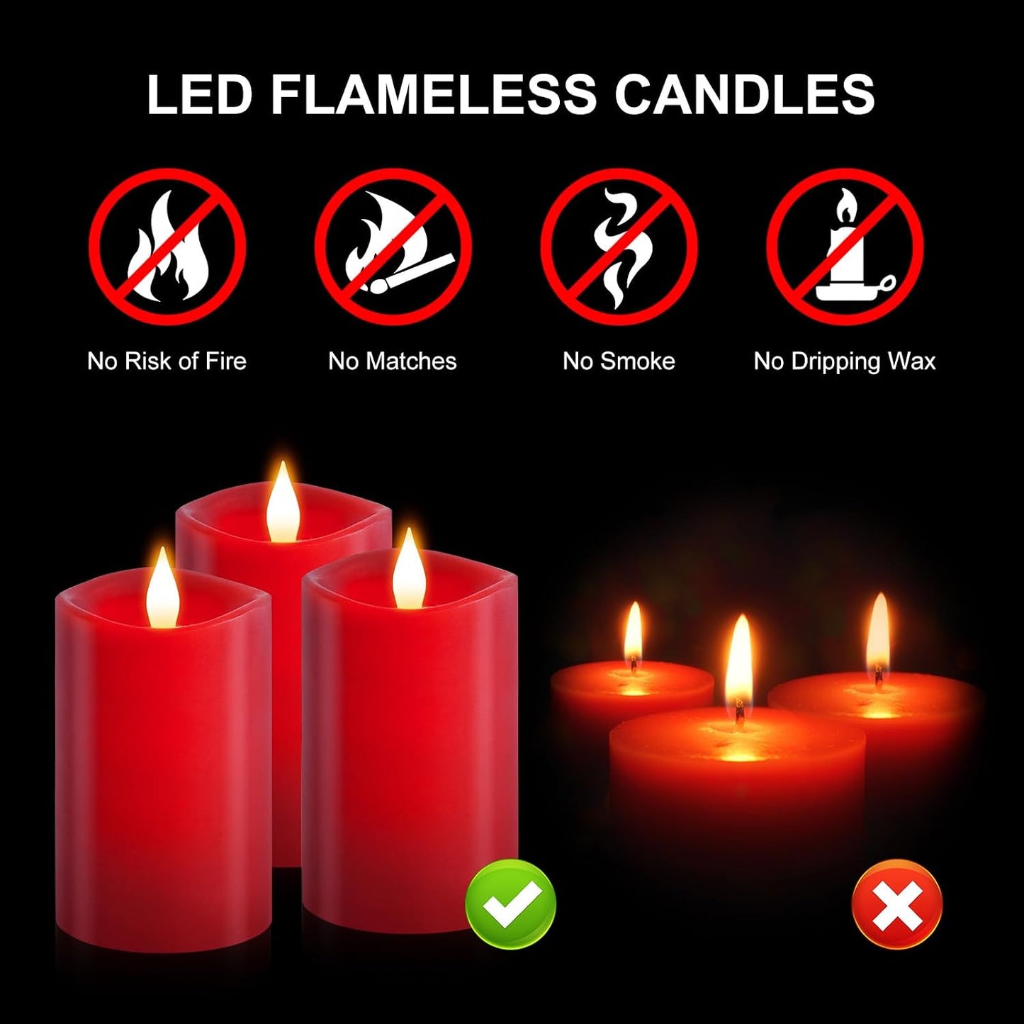 3PCS, 3 x 5 inches Flameless Candle with Remote Control, 3D Flickering Wick, Real Wax Pillar LED Candles, Battery