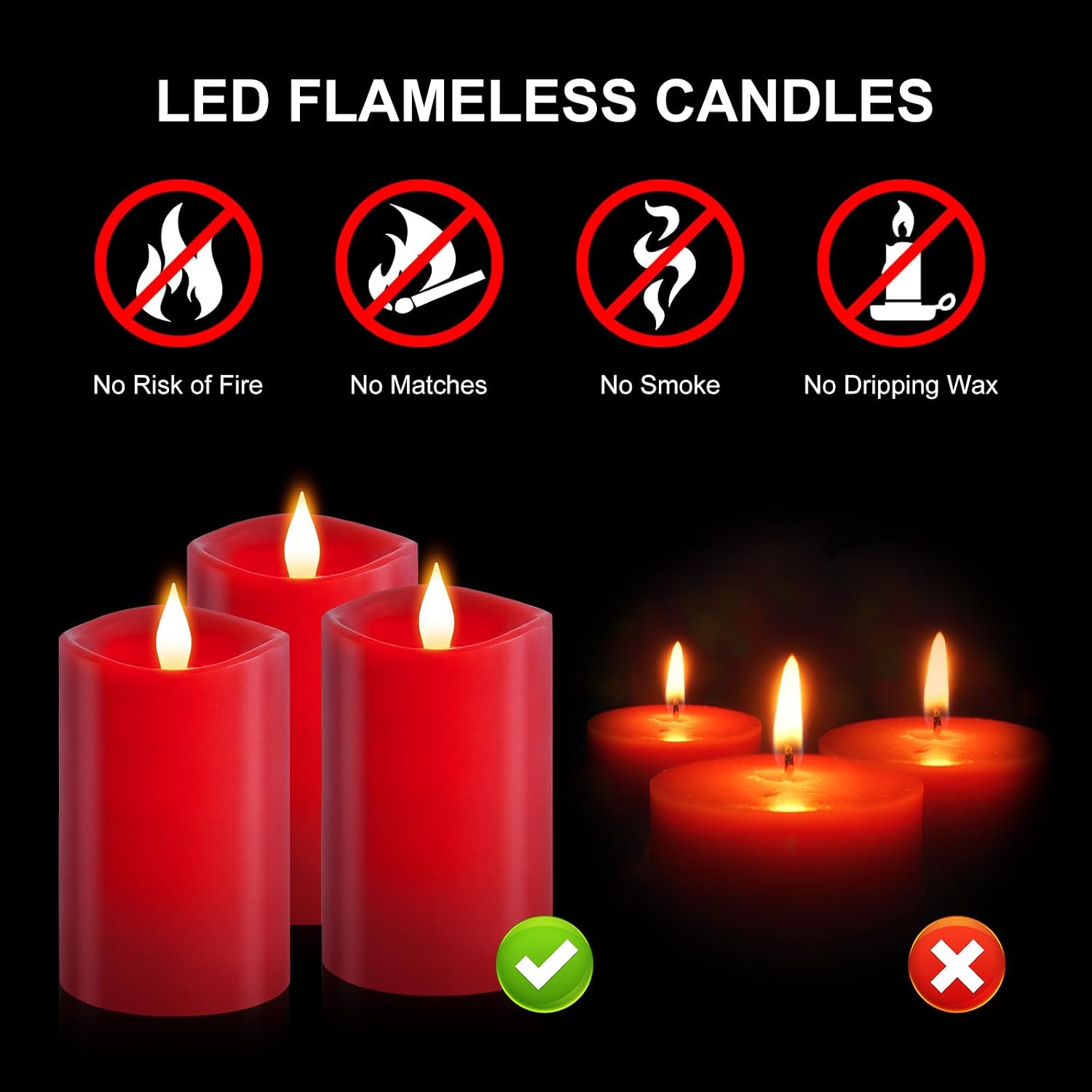3PCS, 3 x 5 inches Flameless Candle with Remote Control, 3D Flickering Wick, Real Wax Pillar LED Candles, Battery