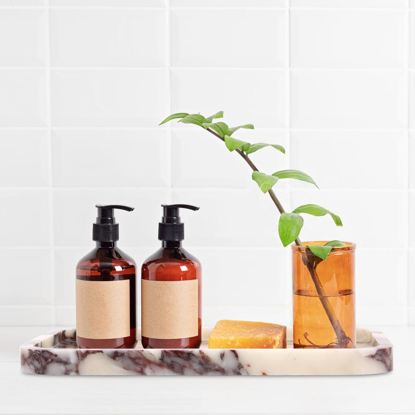 Marble Bathroom Vanity Tray / Calacatta Viola L / 8 x 0.7 x 12 / Natural