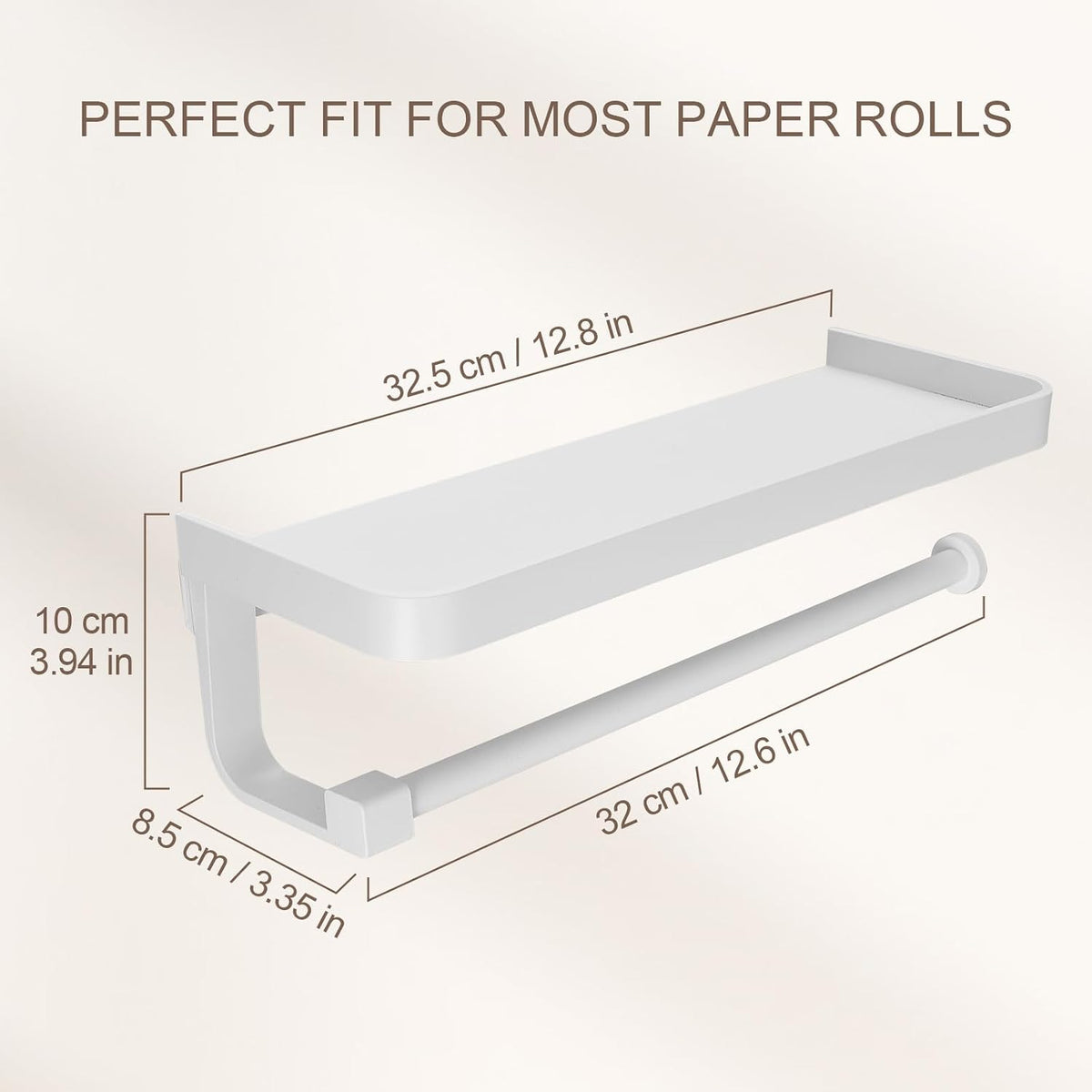 Paper Towel Holder Wall Mount with Shelf, Bathroom/Kitchen Paper Towel Holder, Effortless One-Handed Tear, Rust-Proof