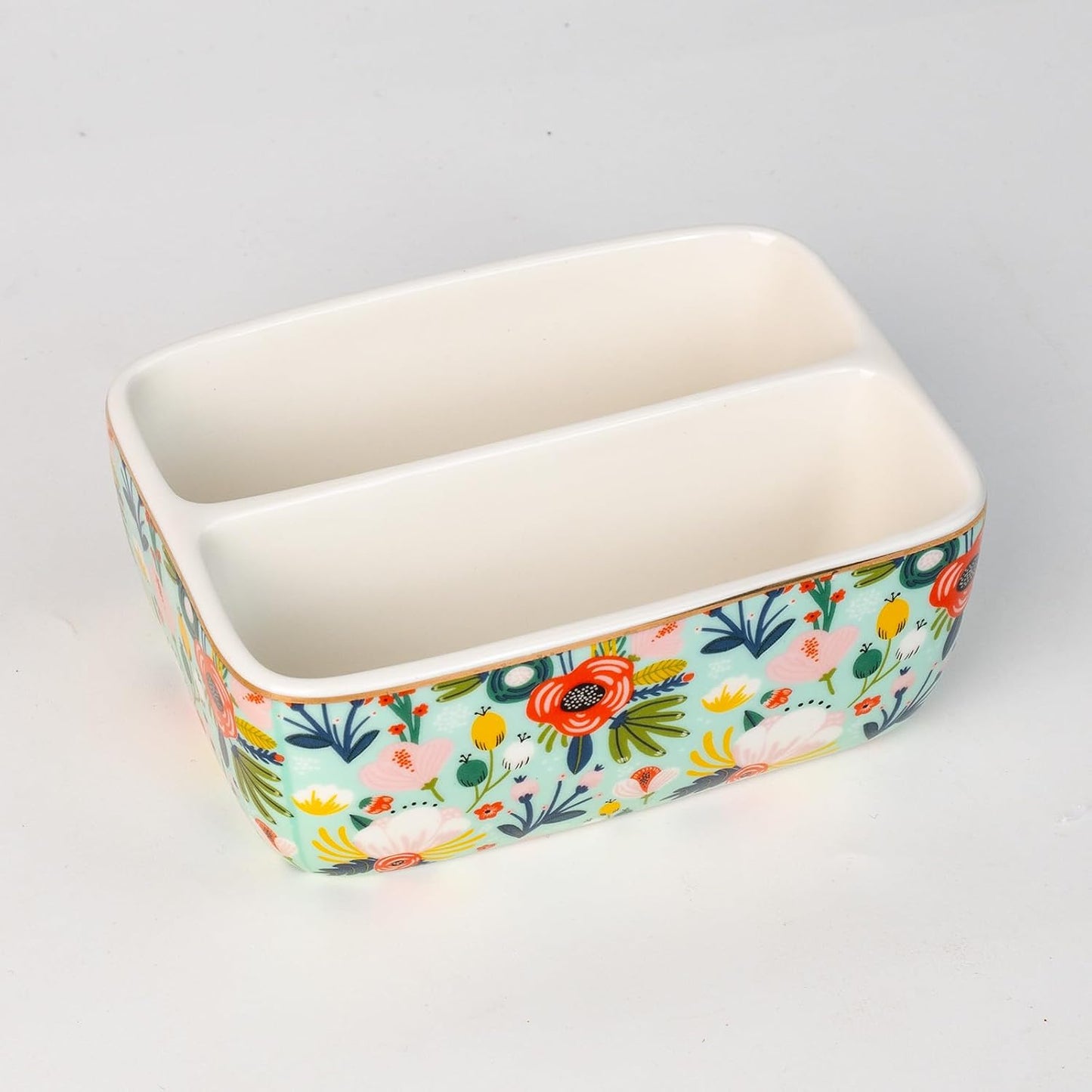 2 Compartments Ceramic Sponge Holder / Mint Green