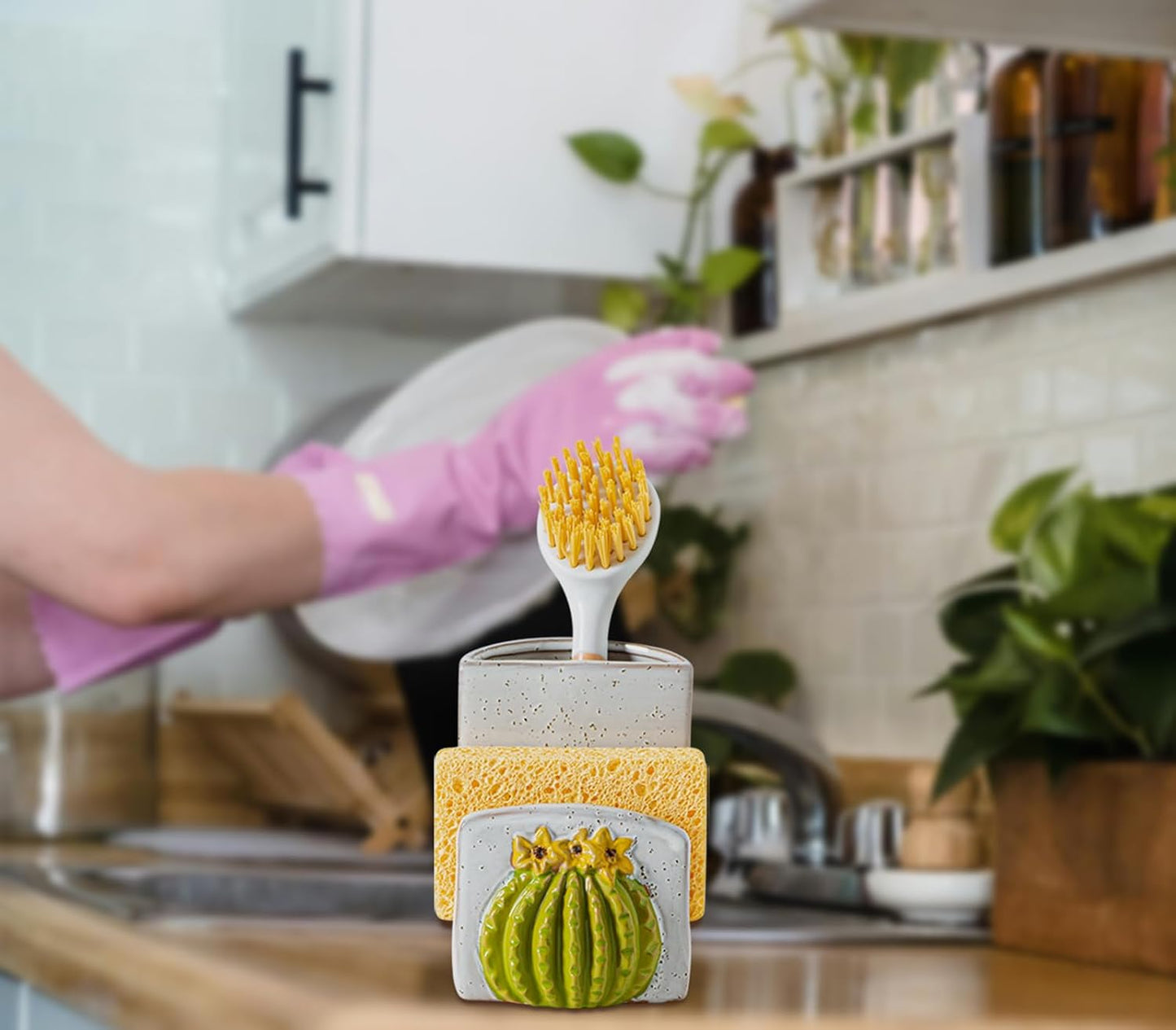 Cactus Shaped Dish Sponge Holder And Dish Brush Holder In 1 Sink Holder For Brush / 2 Inch