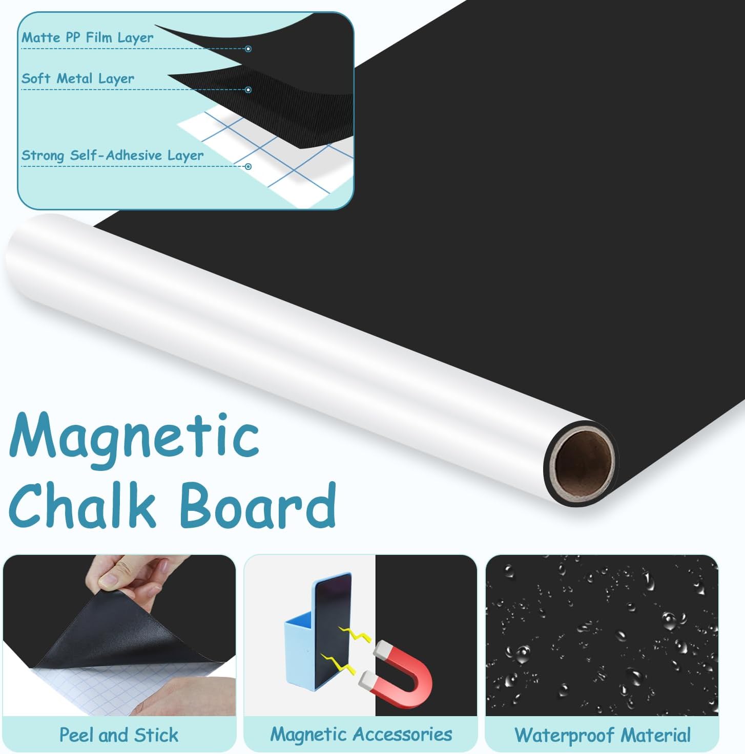 Arch Magnetic Wall Decal Self-Adhesive Chalk Board Wallpaper / 39.3"W x 17.5"H / Black / 39.3 x 17.5