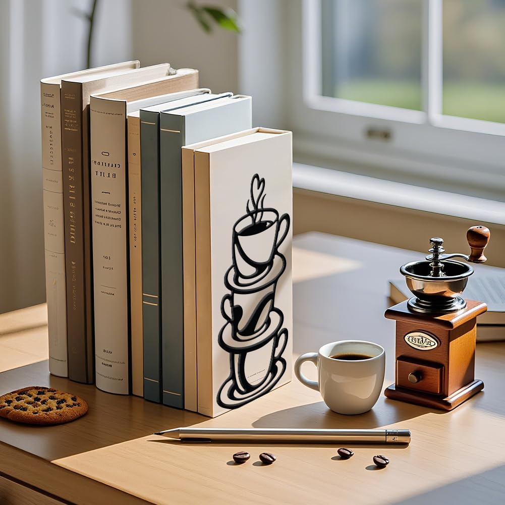 1 Pair Metal Decorative Bookend / Coffee Cup / Black