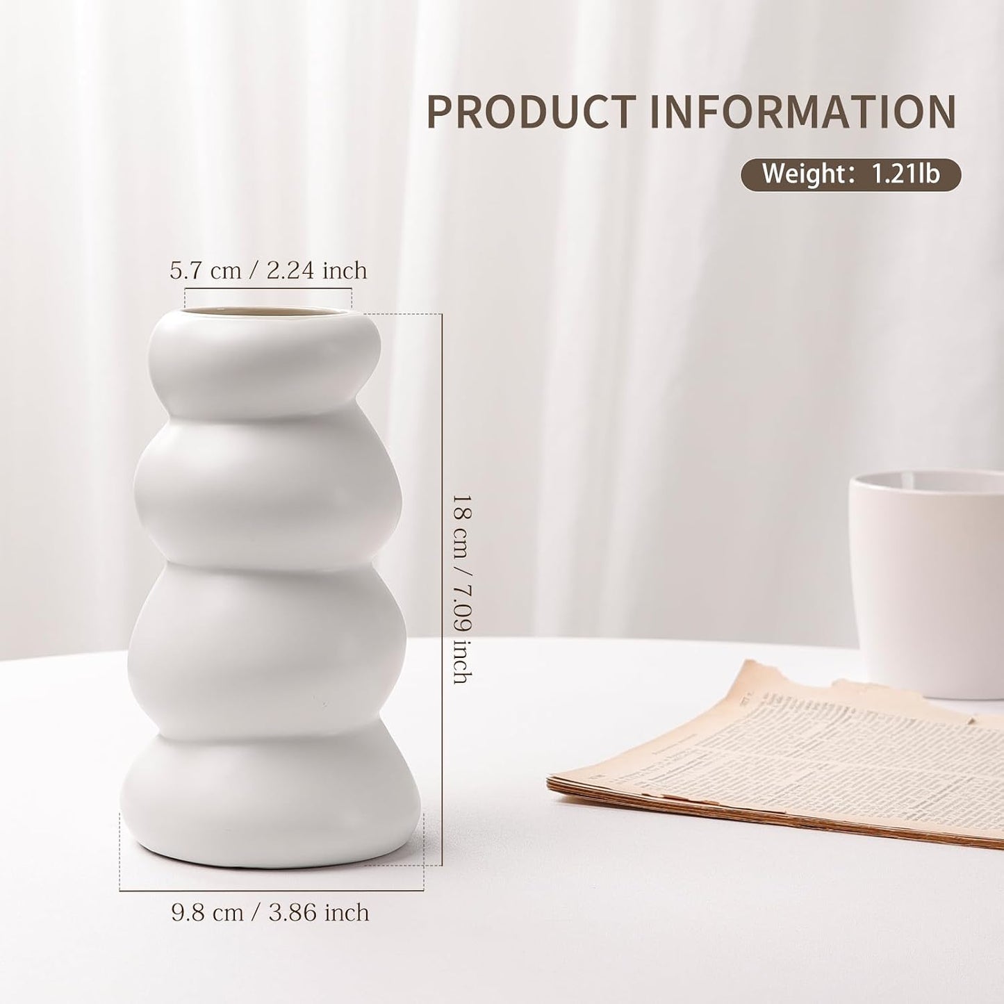 Ceramic Vase / Boho Modern Sculptural Flower Vase / White