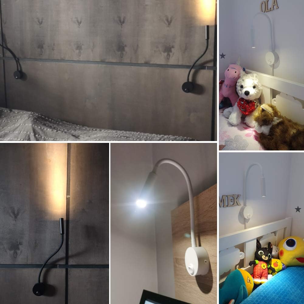 2-Pack Bed Reading Light Wall Mount Lamp, Flexible Neck Reading Lamps, Warm White 3000K Spot Light for Hotel, Marine