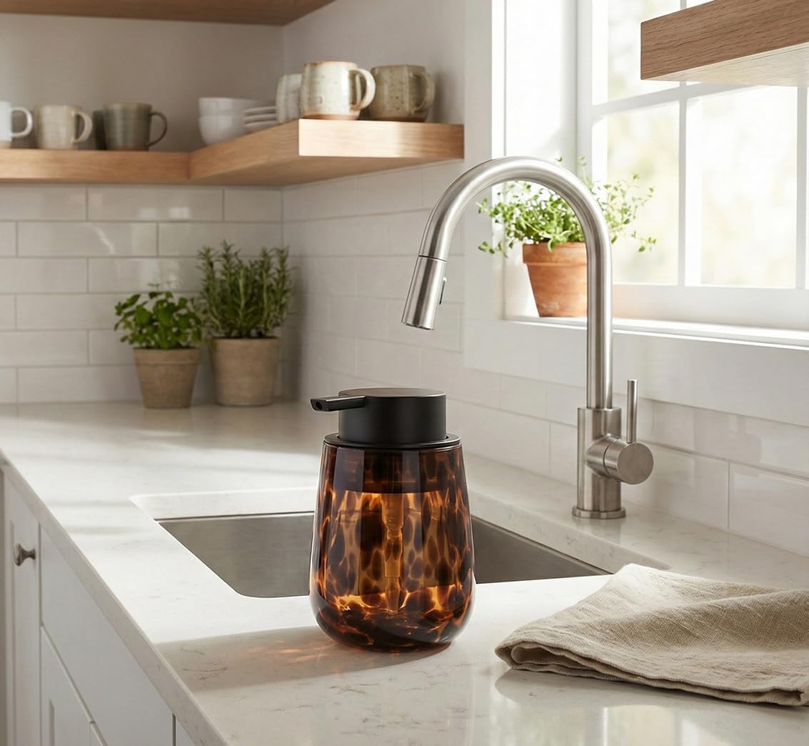 Marble Glass Foaming Hand Soap/Lotion Pump Dispenser / Amber Foaming