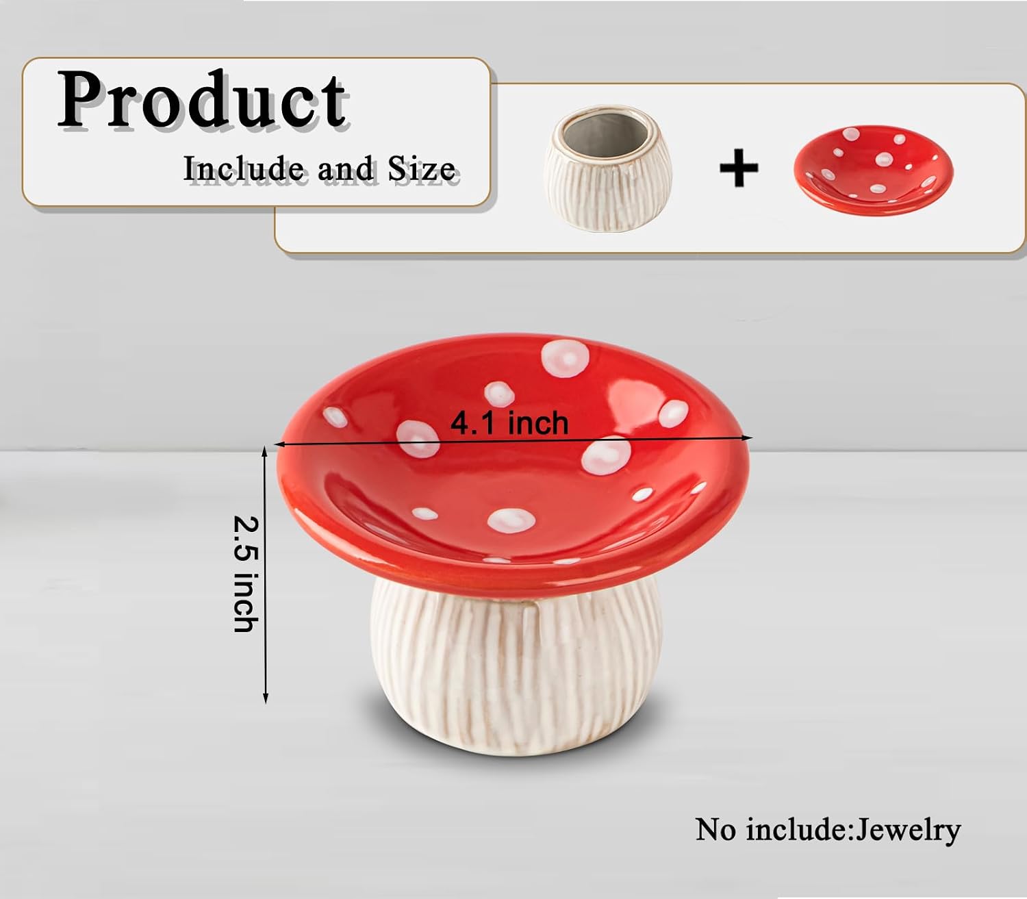 Mushroom Ring Holder Jewelry Tray Dish Ceramic Trinket Storage Jar Mini Engagement Ring Holder / Red