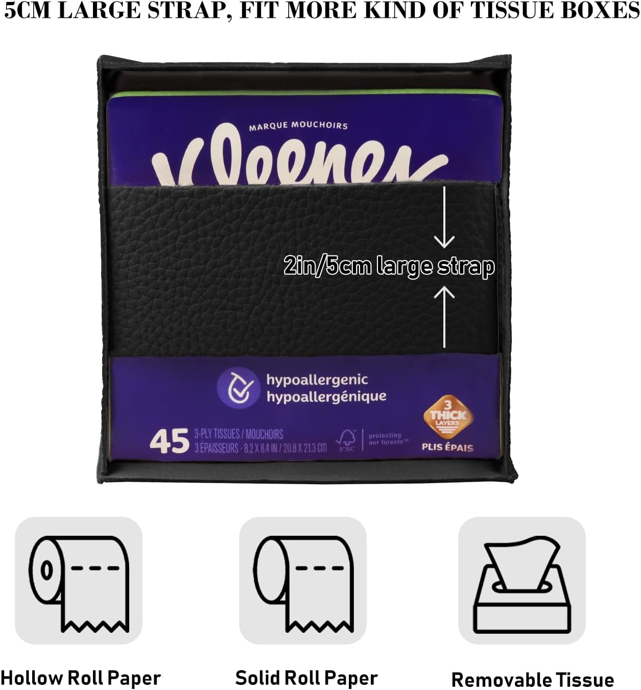 Tissue Box Cover Holder Square Tissue Cube Cover PU Leather Tissue Organizer / Black / Set of 2