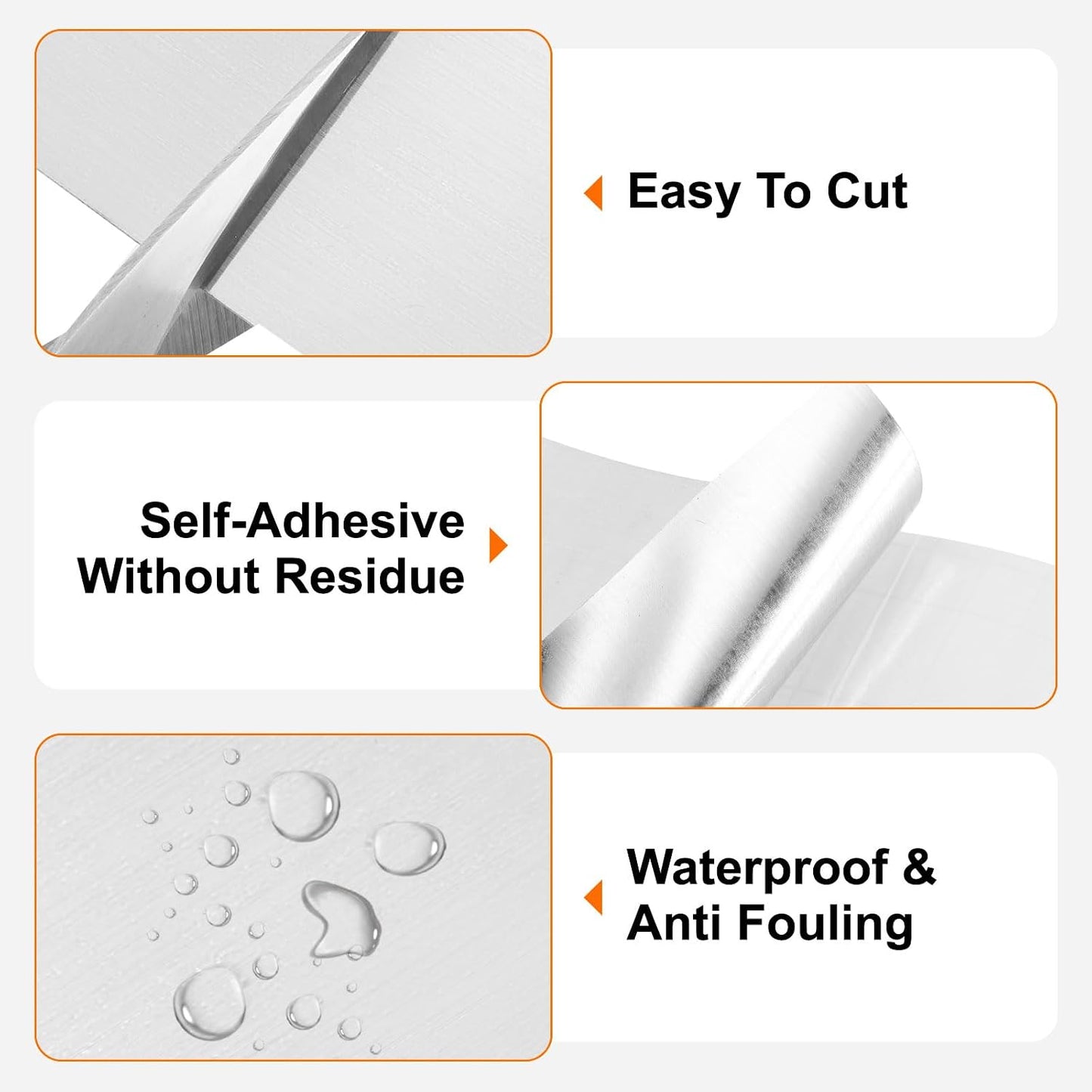 Mirror Border Peel and Stick Wood Grain Tape ft Foil Self-Adhesive / Brushed Silver / 2 x 39 / FT