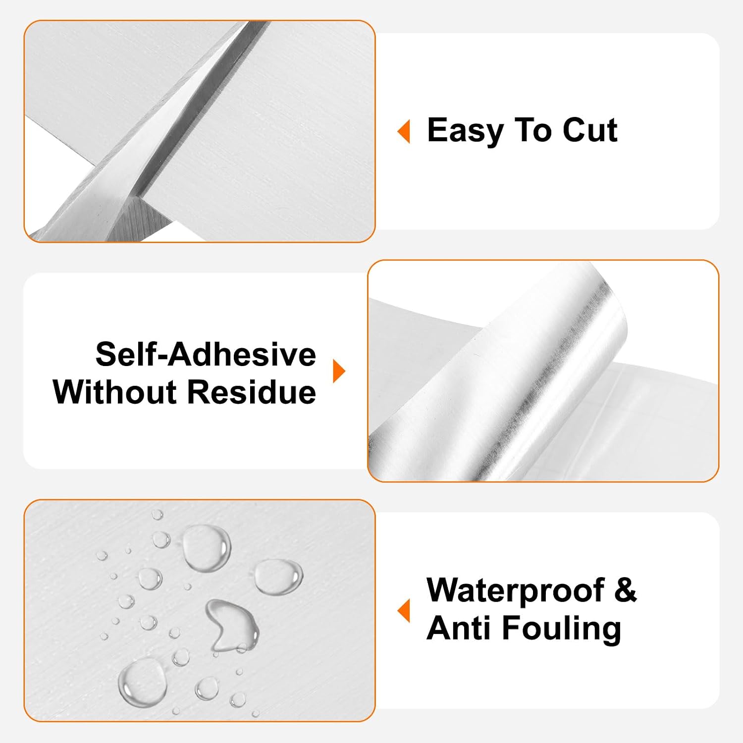 Mirror Border Peel and Stick Wood Grain Tape ft Foil Self-Adhesive / Brushed Silver / 2 x 39 / FT