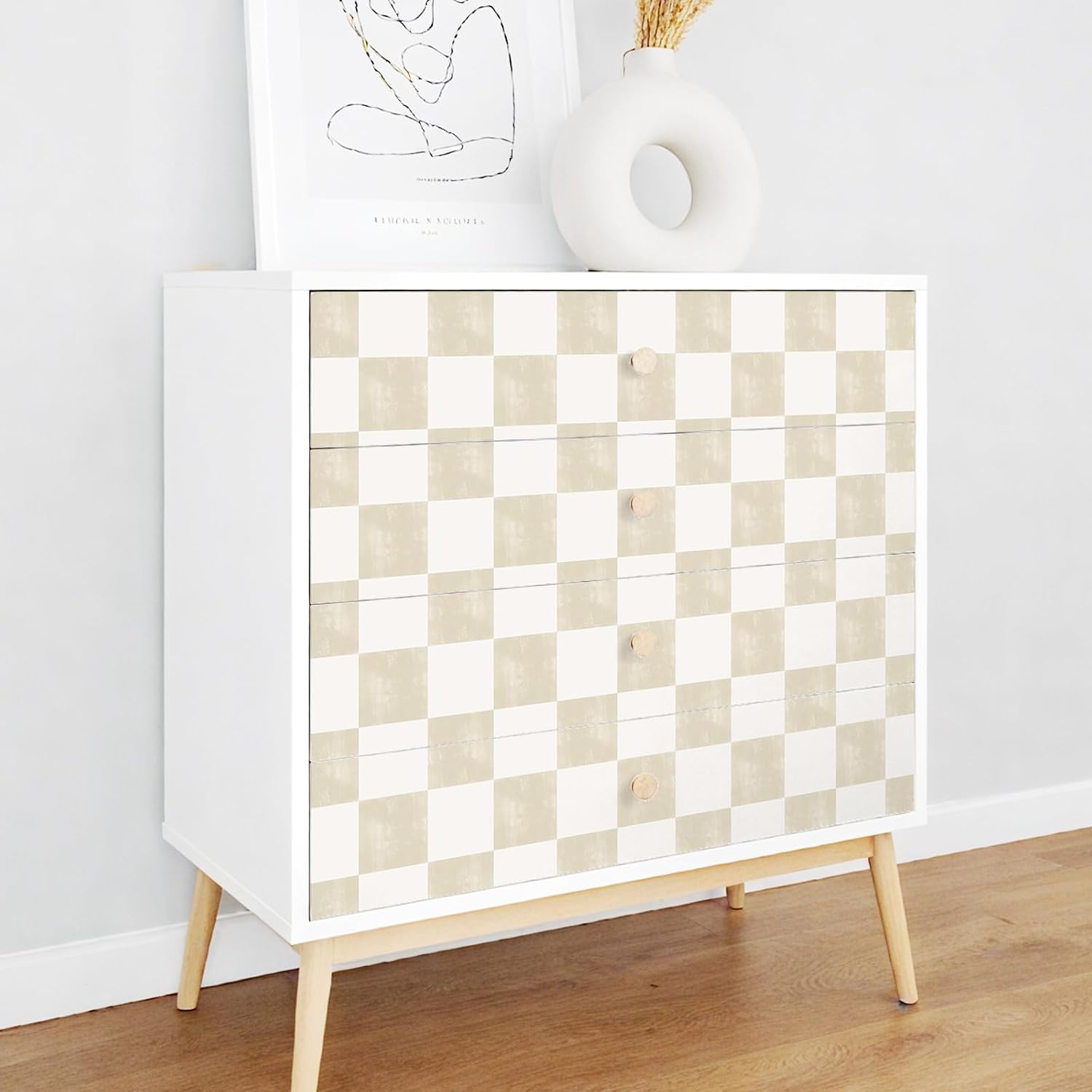 Neutral Beige Checkered Peel and Stick Wallpaper Cream Checkerboard / 17.7 x 118 / Cream Beige