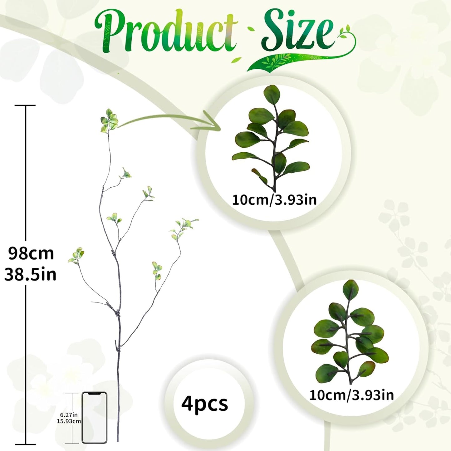 38.5" Tall All- Artificial Branches / Green / Set of 4