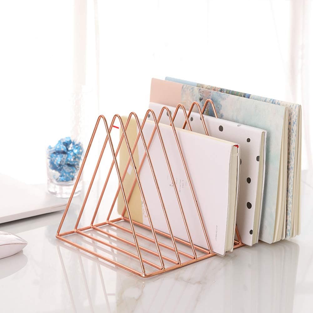Sooyee 2 Pack Rose Gold Magazine Holder, 9 Slot Desktop File Sorter | Record Holder, Book Album Display Rack, Desktop