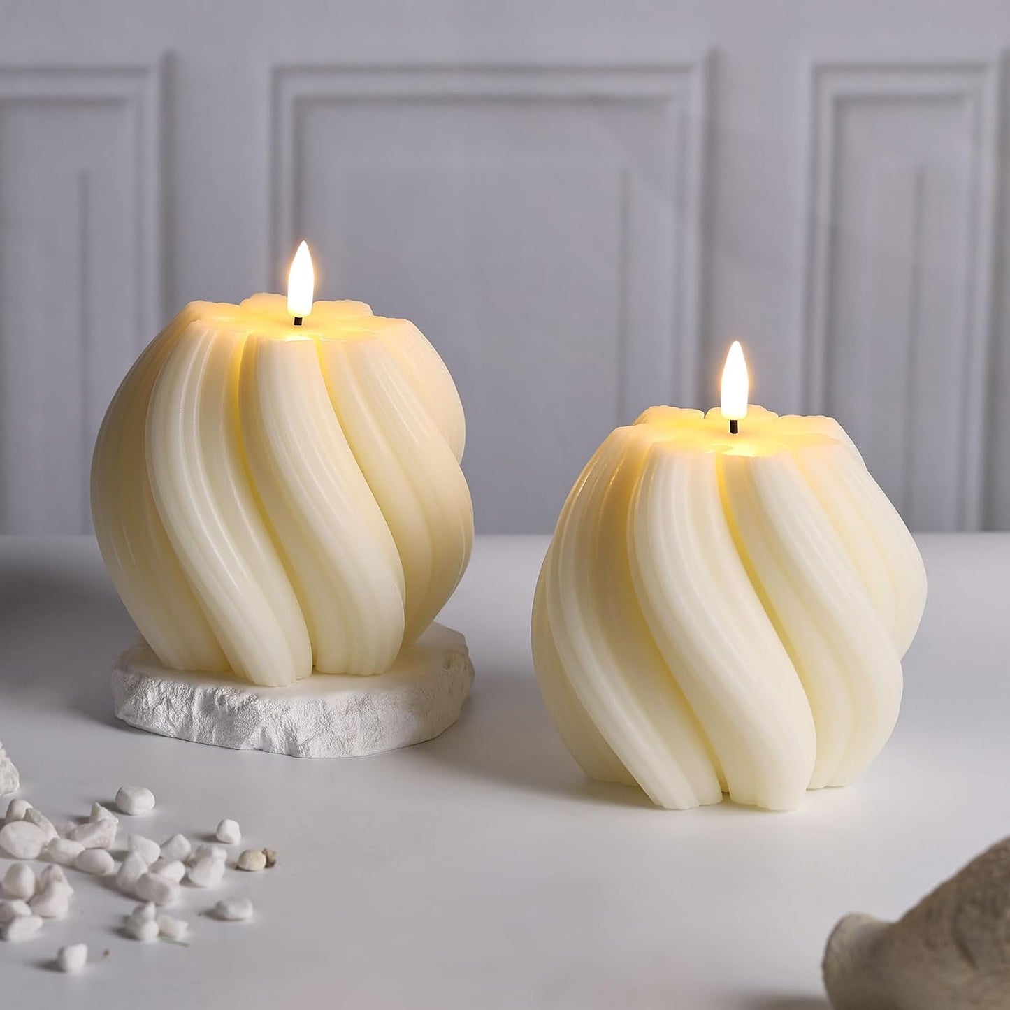 Swirl Flameless Candles / Cream White / Set of 2