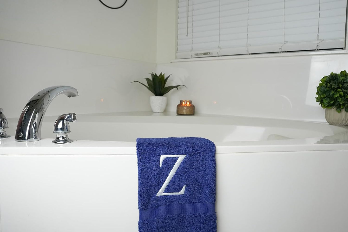 Navy with White Monogrammed Hand Towels for Bathroom - Set of 2 Letter Z | Luxury Hotel Quality Initial Towels For