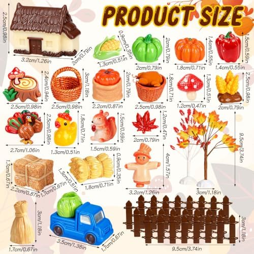50Pcs Fall Thanksgiving Mini Resin Figures Fall Village Miniature Thanksgiving Farm Figurines Autumn Tiny Little Ducks Turkeys Pumpkins Bulk for Harvest Home Table Garden Dollhouse DIY Craft Decor