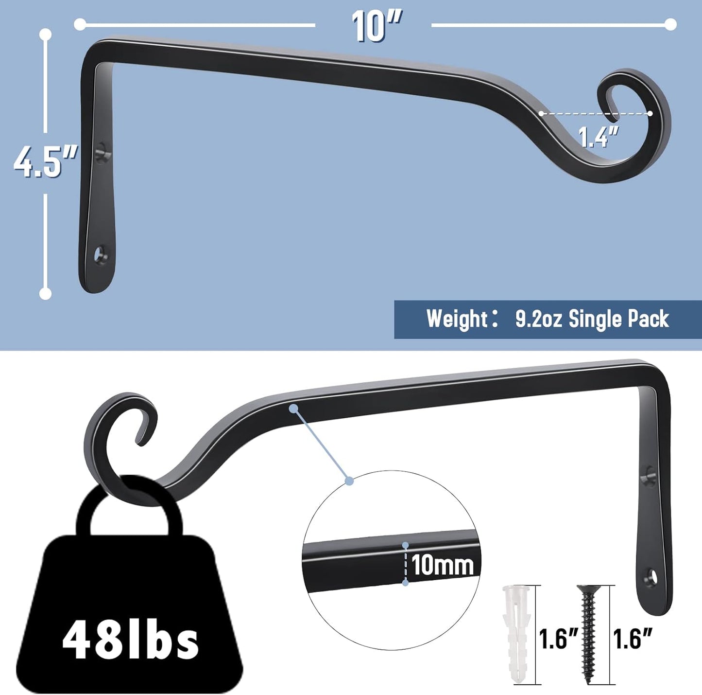 Heavy Duty Metal Plant Brackets / 10 Inch / Black-l / Set of 2