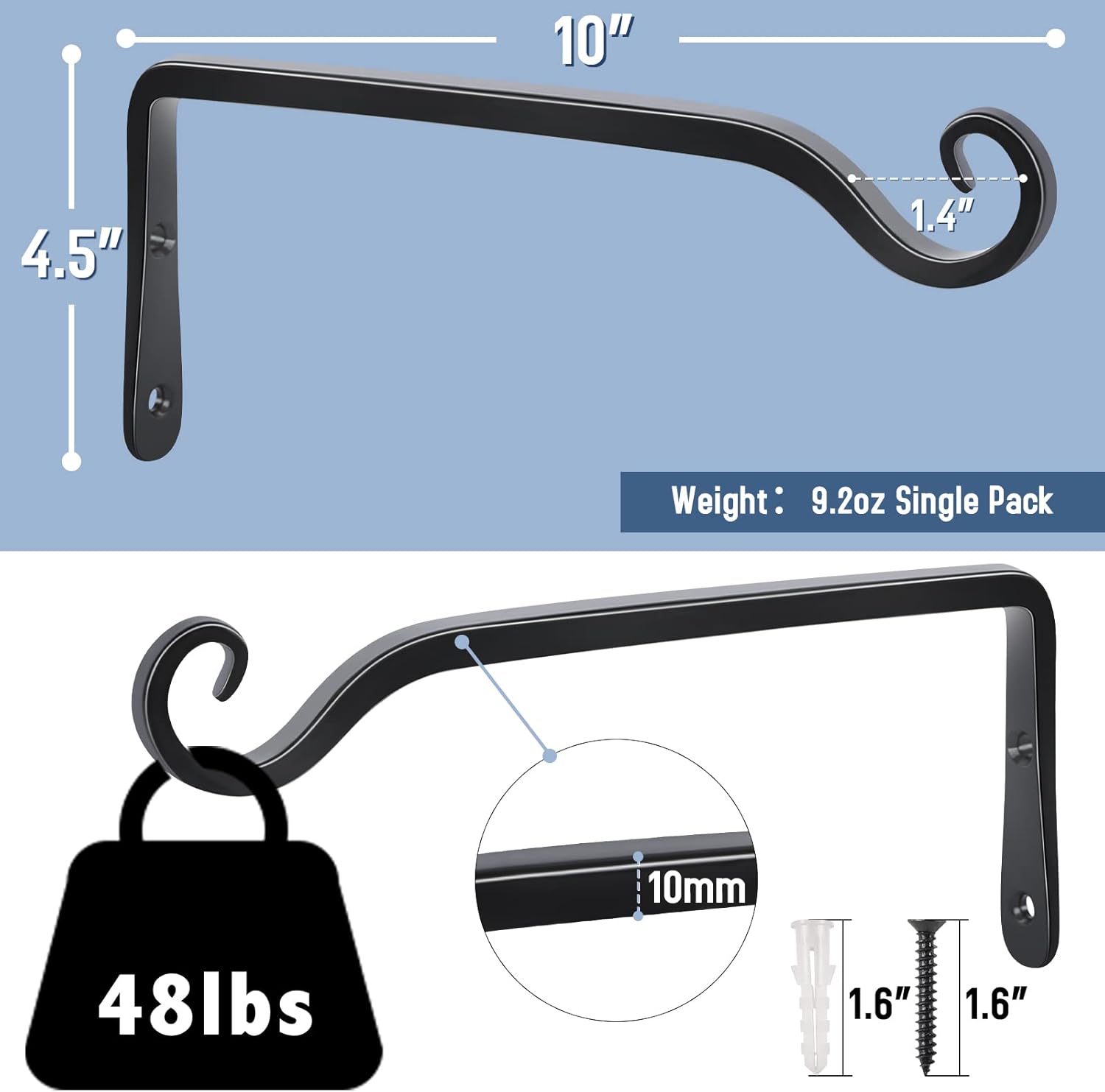 Heavy Duty Metal Plant Brackets / 10 Inch / Black-l / Set of 2