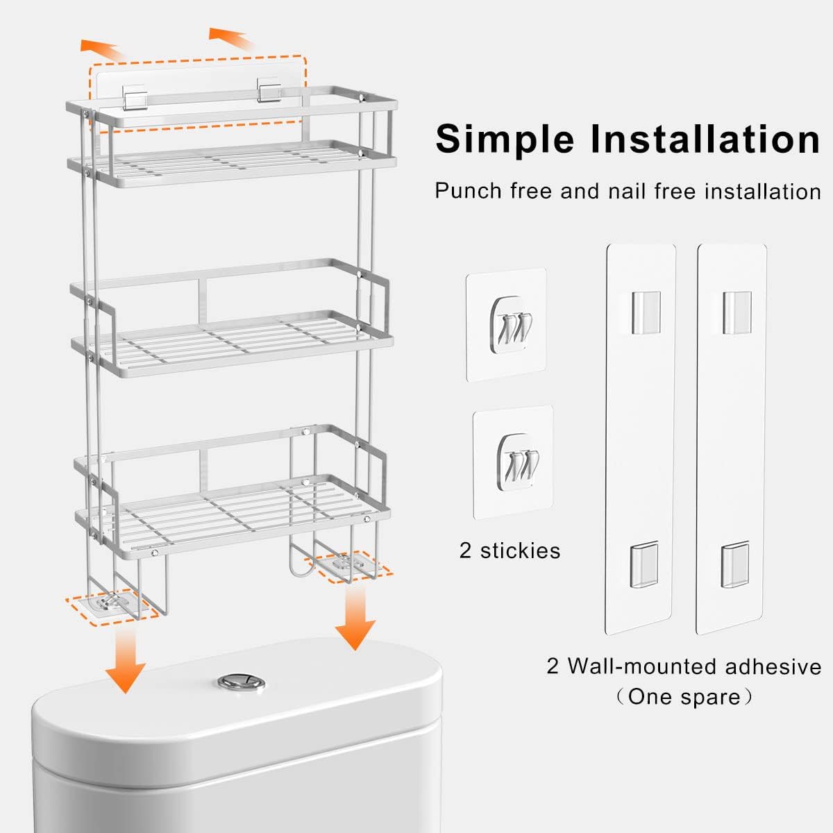 FLOLXNB Over The Toilet Storage,3-Tier Bathroom Organizer Shelves with Paper Holder, Multifunctional Toilet Rack,No
