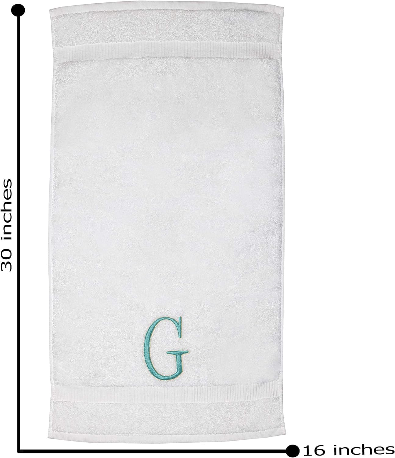 White with Teal Monogrammed Hand Towels for Bathroom - Set of 2 Letter G | Luxury Hotel Quality Initial Towels For