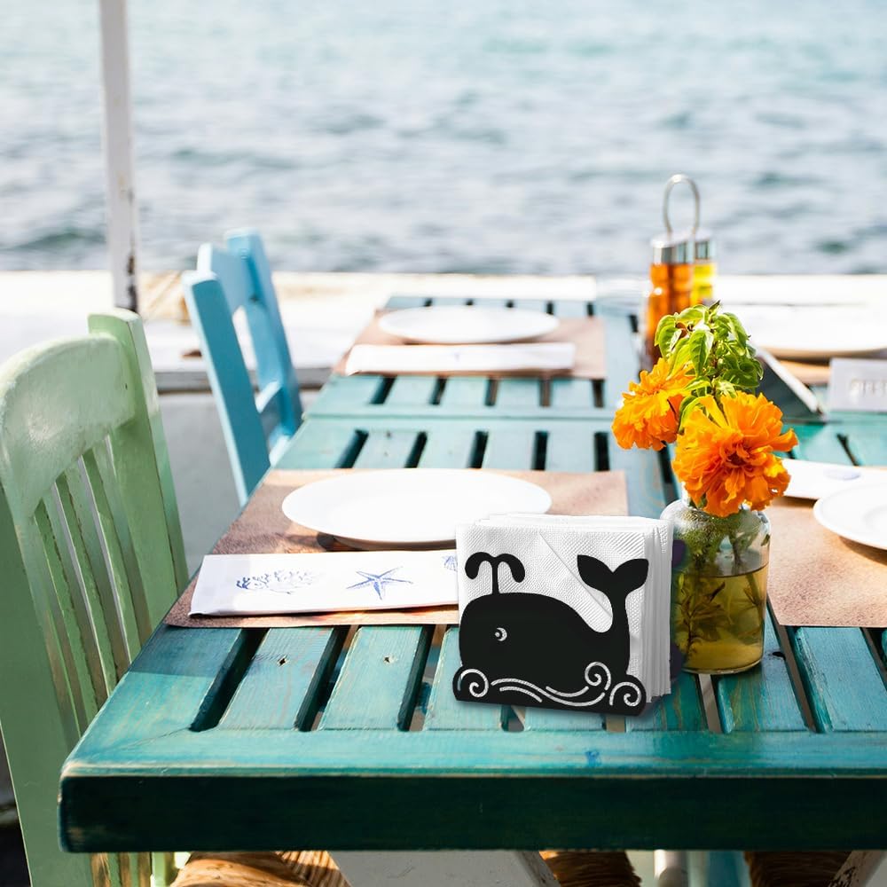 Cartoon Decorative Metal Napkin Holder / Whale / Black / 5.3 x 4.1 x 1.9